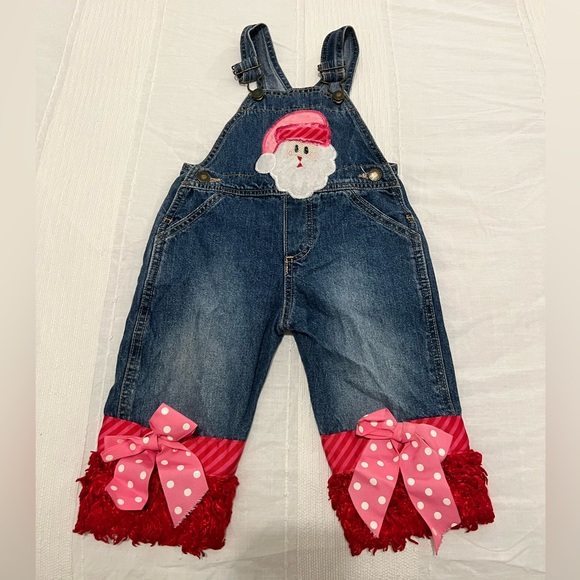 Other - Adorable 12mo Hand Embellished Santa Jean Overalls